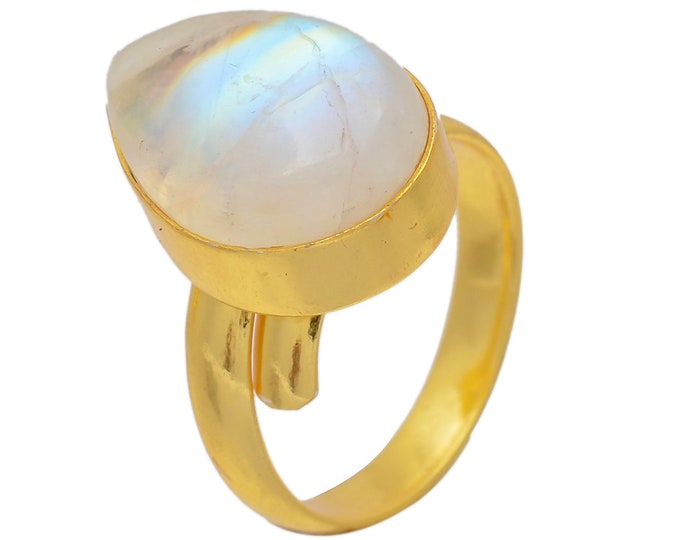 Size 8.5 - Size 10 Moonstone Ring Meditation Ring 24K Gold Ring GPR56