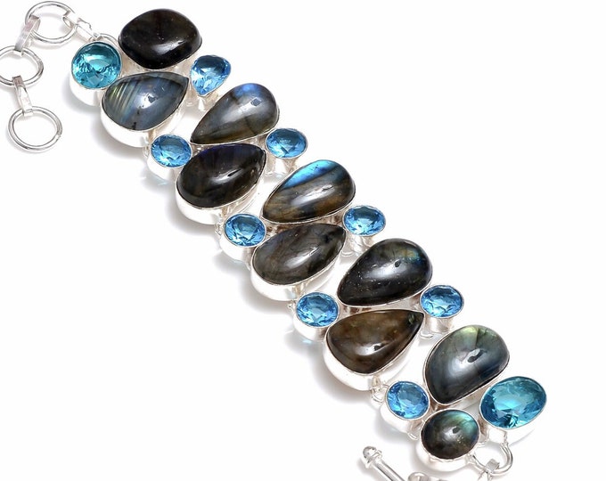 Labradorite Blue Topaz 925 Sterling Silver Bracelet B4092