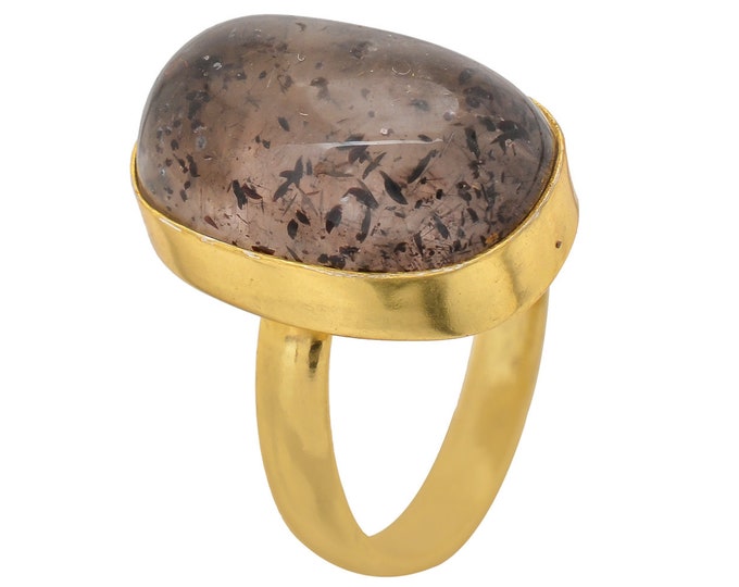 Size 7.5 - Size 9 Super 7 Cacoxenite Ring Meditation Ring 24K Gold Ring GPR1513