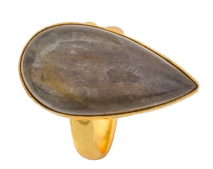 Size 9.5 - Size 11 Blue Labradorite Ring Meditation Ring 24K Gold Ring GPR1272