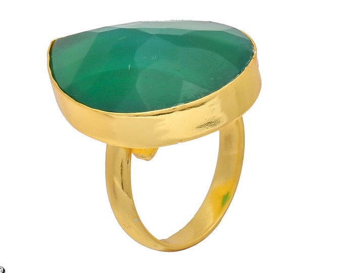 Size 9.5 - Size 11 Green Onyx Ring Meditation Ring 24K Gold Ring GPR230