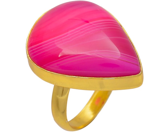 Size 9.5 - Size 11 Pink Banded Agate Ring Meditation Ring 24K Gold Ring GPR14