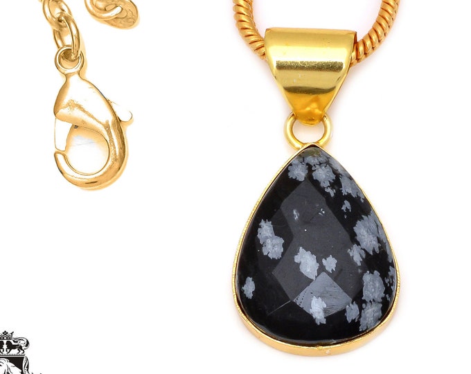 Snowflake Obsidian Pendant Necklaces & FREE 3MM Italian 925 Sterling Silver Chain GPH79