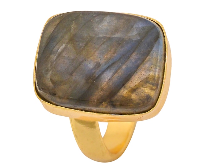 Size 6.5 - Size 8 Blue Labradorite Ring Meditation Ring 24K Gold Ring GPR1282