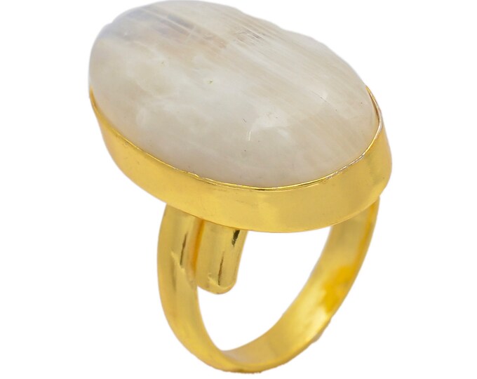 Size 9.5 - Size 11 Moonstone Ring Meditation Ring 24K Gold Ring GPR53