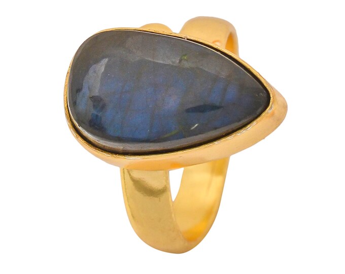 Size 7.5 - Size 9 Blue Labradorite Ring Meditation Ring 24K Gold Ring GPR1270