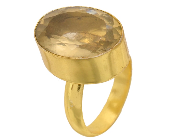 Size 6.5 - Size 8 Lemon Topaz Ring Meditation Ring 24K Gold Ring GPR1659