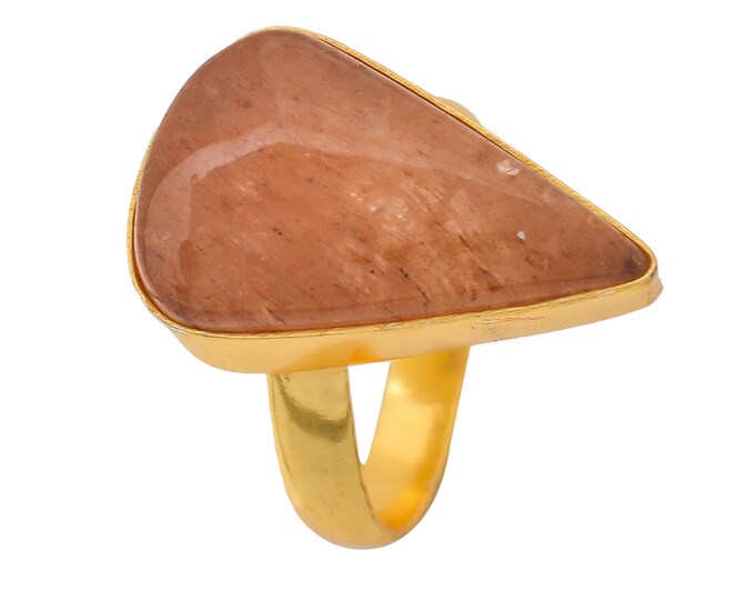 Size 9.5 - Size 11 Sunstone Ring Meditation Ring 24K Gold Ring GPR1311