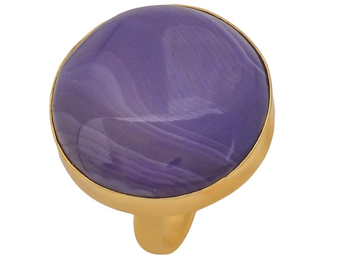 Size 9.5 - Size 11 Purple Banded Agate Ring Meditation Ring 24K Gold Ring GPR1180