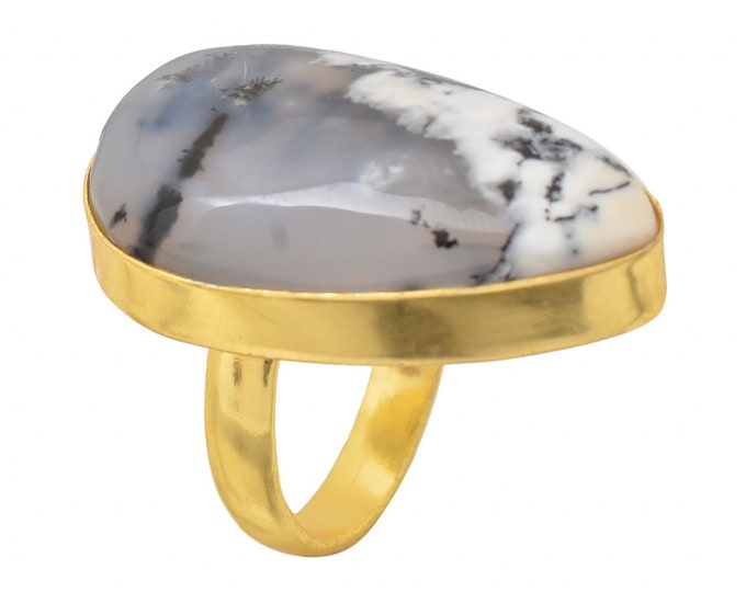 Size 6.5 - Size 8 Dendritic Opal Merlinite Ring Meditation Ring 24K Gold Ring GPR1479