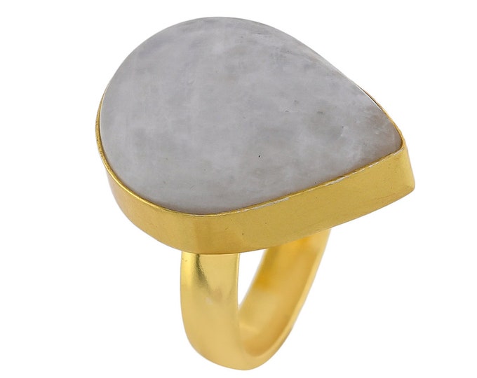 Size 6.5 - Size 8 Adjustable Moonstone 24K Gold Plated Ring GPR1756
