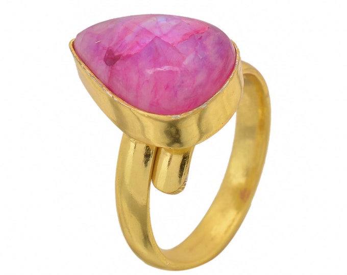 Size 8.5 - Size 10 Pink Moonstone Ring Meditation Ring 24K Gold Ring GPR1474