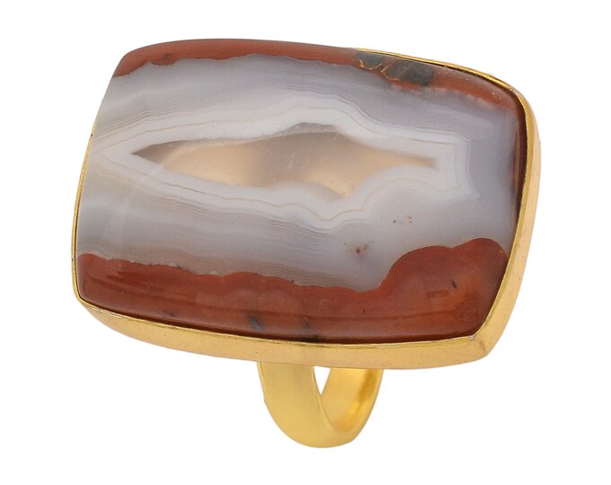 Size 8.5 - Size 10 Laguna Lace Agate Ring Meditation Ring 24K Gold Ring GPR1359