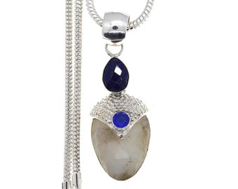 Lapis lazuli Moonstone Iolite Sterling Silver 925 Sterling Silver Pendant & 3MM Italian 925 Sterling Silver Chain P4775