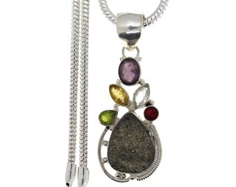 Amethist Citrien Granaat Peridot Drusy 925 sterlingzilveren hanger en 2 mm Italiaanse 925 sterlingzilveren ketting P4789