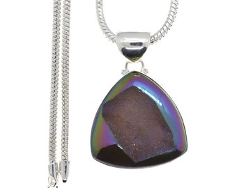 Drusy 925 Sterling Silver Pendant & FREE 3MM Italian 925 Sterling Silver Chain P1112