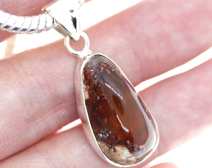 Fire Opal 925 Sterling Silver Pendant & FREE 3MM Italian 925 Sterling Silver Chain O70