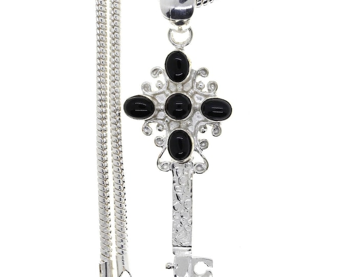 Key Design Onyx 925 Sterling Silver Pendant & 3MM Italian 925 Sterling Silver Chain P4116