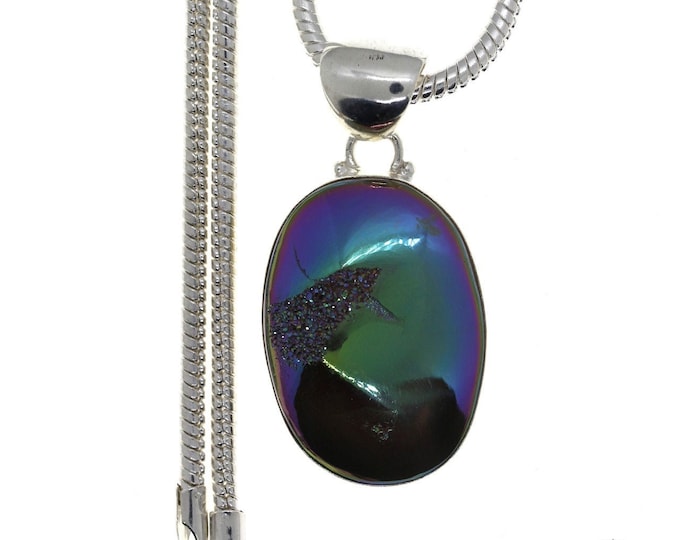 Drusy 925 Sterling Silver Pendant & FREE 3MM Italian 925 Sterling Silver Chain P1116