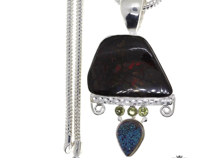 AMMOLITE 925 Sterling Silver Pendant & FREE 3MM Italian 925 Sterling Silver Chain P1578