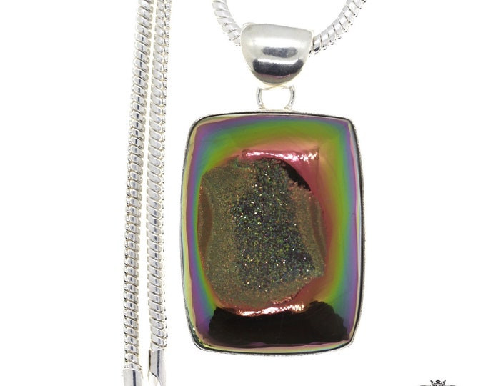 Titanium Drusy Druzy 925 Sterling Silver Pendant & FREE 3MM Italian 925 Sterling Silver Chain P1172