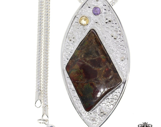 AMMOLITE 925 Sterling Silver Pendant & FREE 3MM Italian 925 Sterling Silver Chain P1506