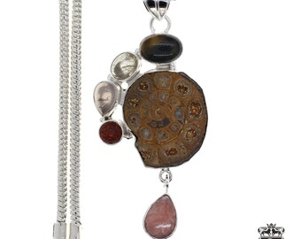 AMMONITE FOSSIL925 Sterling Silver Pendant & FREE 2MM Italian 925 Sterling Silver Chain P1752