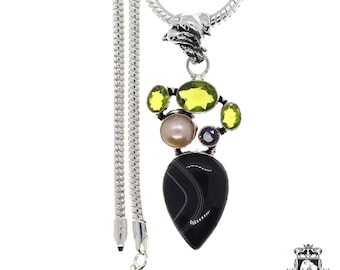 Banded Agate Peridot Pearl and Mystic Topaz 925 Sterling Silver Pendant & 3MM Italian 925 Sterling Sterling Silver Chain P4790