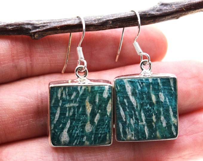 Square Shaped Amazonite 925 Sterling Silver Earrings E54