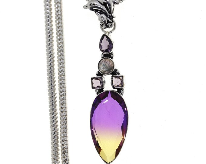 Simulated Ametrine 925 Sterling Silver Pendant & 3MM Italian 925 Sterling Silver Chain P4686