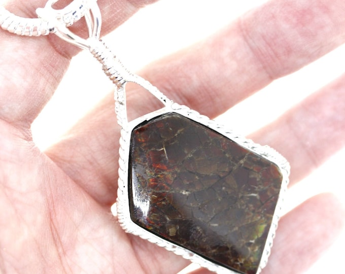 AMMOLITE 925 Sterling Silver Pendant & FREE 3MM Italian 925 Sterling Silver Chain A12