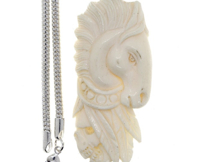 Horse and Skull Carving Pendant & FREE 3MM Italian 925 Sterling Silver Chain C309