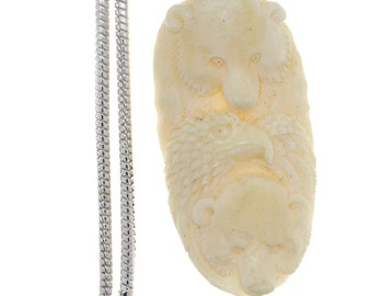 Bear Eagle Carving Pendant & FREE 3MM Italian 925 Sterling Silver Chain C242