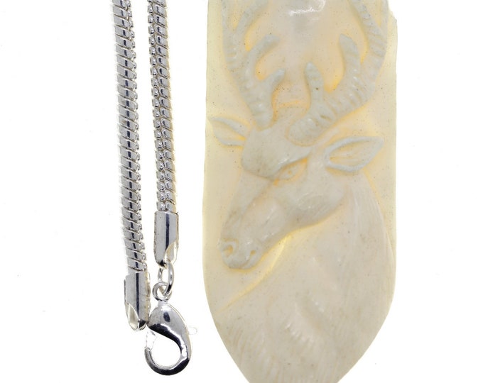 Elk on a Shield Carving Pendant & FREE 3MM Italian 925 Sterling Silver Chain C155