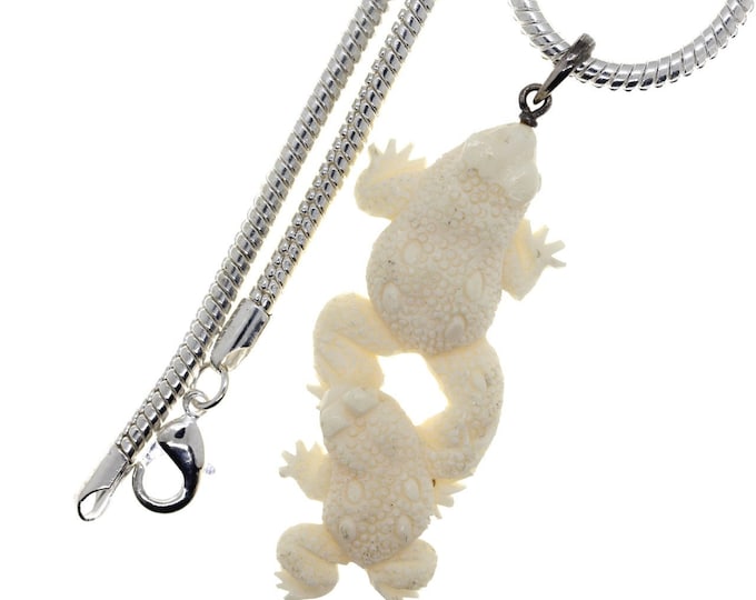 Two Leaping Frog Carving Pendant & FREE 3MM Italian 925 Sterling Silver Chain C192