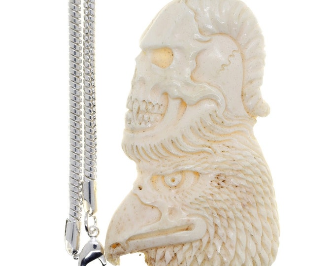 Eagle Skull faced Viking Carving Pendant & FREE 3MM Italian 925 Sterling Silver Chain C201