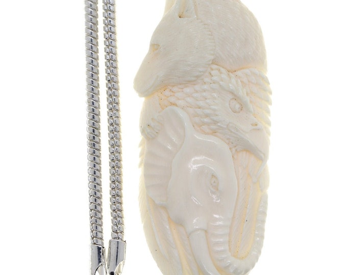 Bear Eagle Elephant Carving Pendant & FREE 3MM Italian 925 Sterling Silver Chain C179