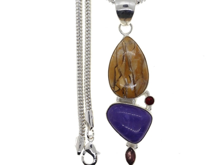 Brecciated Mookaite 925 Sterling Silver Pendant & 3MM Italian 925 Sterling Silver Chain P4534