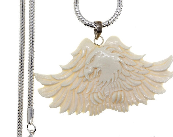 Feathered Eagle Carving Pendant & FREE 3MM Italian 925 Sterling Silver Chain C205