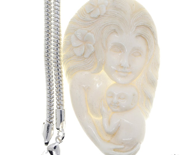 Baby cuddling with Woman Carving Pendant & FREE 3MM Italian 925 Sterling Silver Chain C225