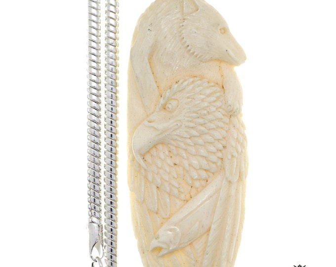 Salmon Eagle Bear Carving Pendant & FREE 3MM Italian 925 Sterling Silver Chain C251