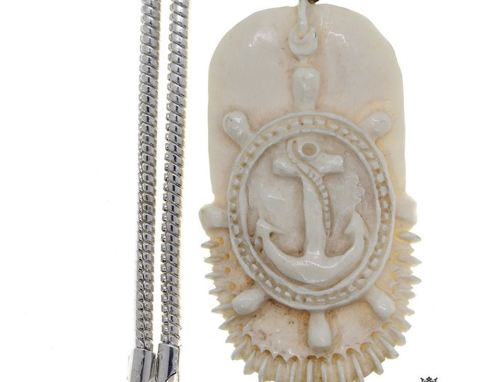 Ship Helm Anchor Carving Pendant & FREE 3MM Italian 925 Sterling Silver Chain C207