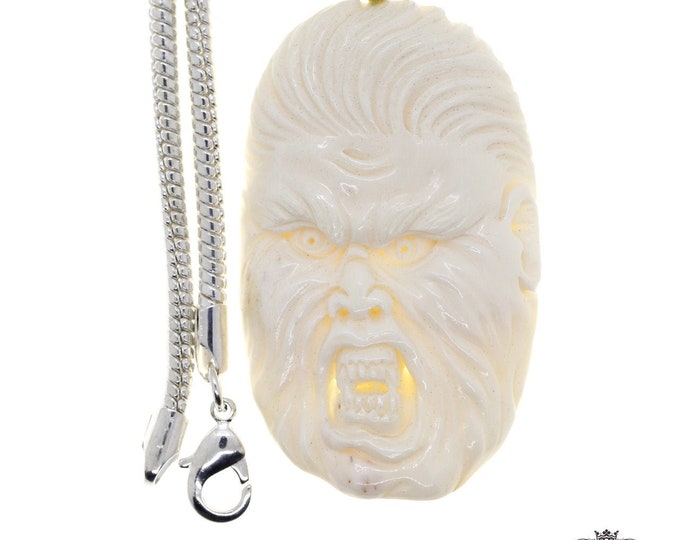 Hindu Demon Rakshasa Carving Pendant & FREE 3MM Italian 925 Sterling Silver Chain C193