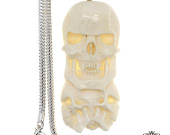 Skull Carving Pendant & FREE 3MM Italian 925 Sterling Silver Chain C292