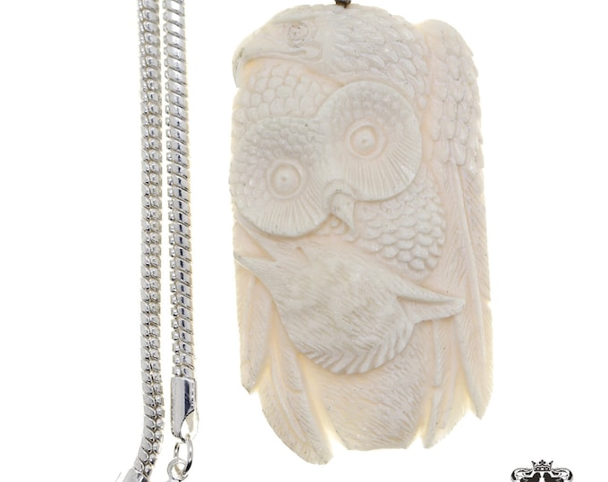 Eagle Owl Carving Pendant & FREE 3MM Italian 925 Sterling Silver Chain C227