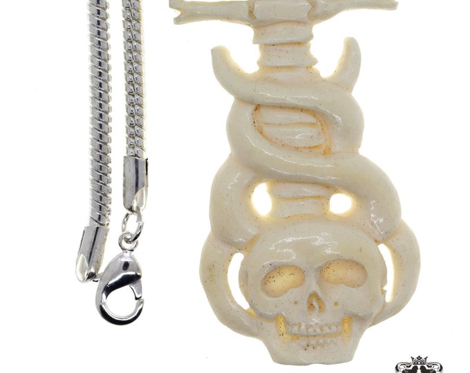 Spinal Cord attached to Skull Carving Pendant & FREE 3MM Italian 925 Sterling Silver Chain C148