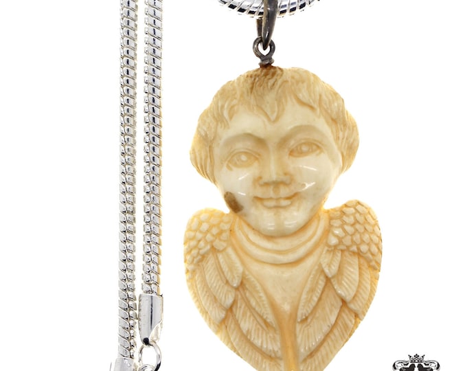 Winged Cupid Carving Pendant & FREE 3MM Italian 925 Sterling Silver Chain C216