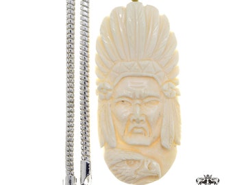 Chief Geronimo Carving Pendant & FREE 3MM Italian 925 Sterling Silver Chain C246