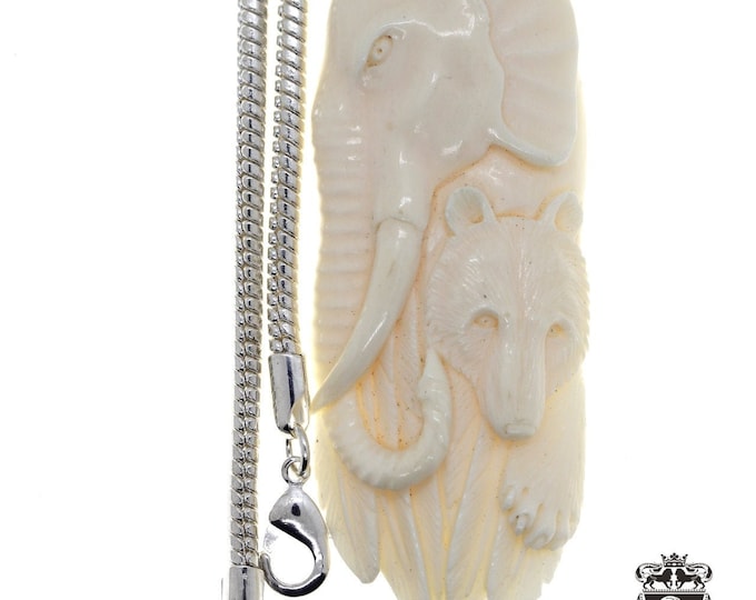 Bear Elephant Carving Pendant & FREE 3MM Italian 925 Sterling Silver Chain C215
