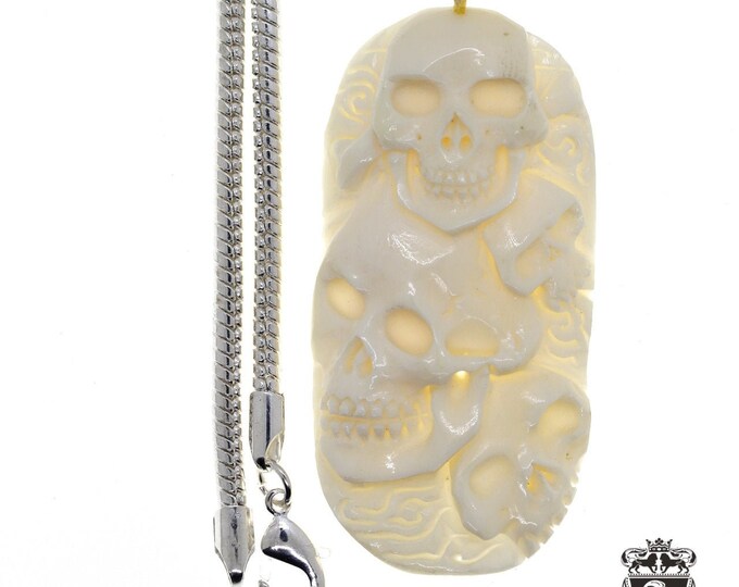 Skull Island Carving Pendant & FREE 3MM Italian 925 Sterling Silver Chain C206